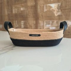 Cesto de Cuerdas combinado negro oval 31x19x8cm