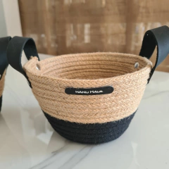 Cesto de Cuerdas combinado negro circular conico 17x12cm