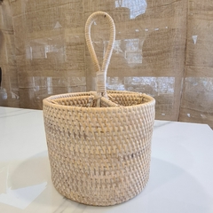 Porta cubiertos Rattan Bali vertical redondo blanco