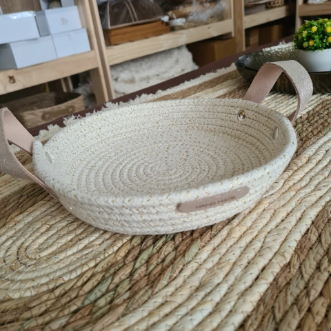 Cesto de Cuerdas lurex brillo circular 23x5cm