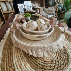 Cesto de Cuerdas lurex brillo bandeja flecos 32x4cm - tienda online