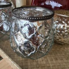 Portavela Fanal plata viejo vidrio mediano 13cm - comprar online