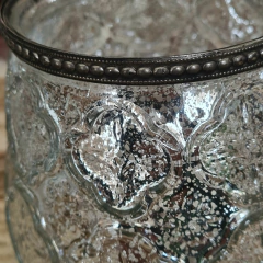 Portavela Fanal plata viejo vidrio mediano 13cm