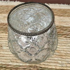 Portavela Fanal plata viejo vidrio mediano 13cm - kazaru