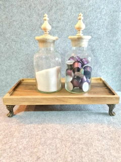 Bandeja madera guayubira patas hierro 40x20cm - comprar online