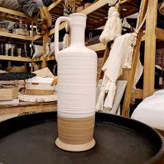 Vasija cantaro combinado blanco beige grande con asa 44cm - kazaru