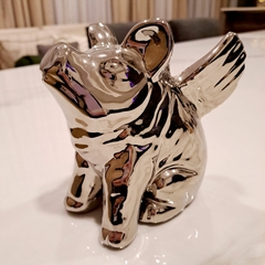 Chancho volador plata ceramica 14cm