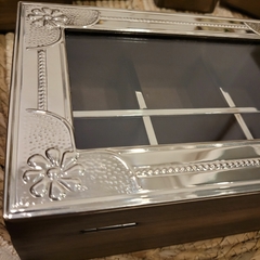 Caja de te alpaca y vidrio 6 divisiones - comprar online