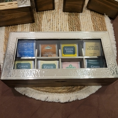 Caja de te alpaca y vidrio 8 divisiones