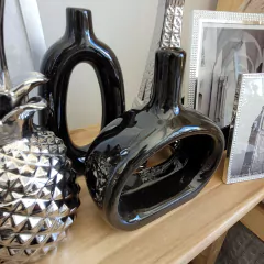 Nordic florero ceramica negro hueco bajo en internet