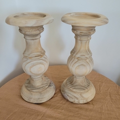 Juego x2 candelabros madera aguado blanco alto 30cm - tienda online
