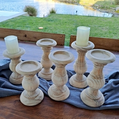 Juego x2 candelabros madera aguado blanco alto 30cm - tienda online