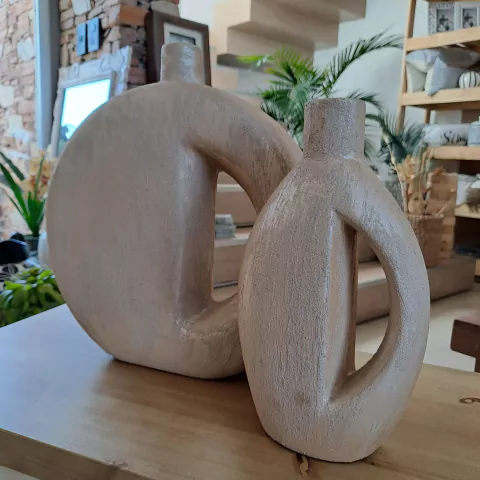 Set x2 botellas ceramica beige con asa 26cm 30cm