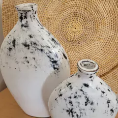 Set 3 Jarrones botellones oval 48m 38cm 29cm wash blanco altos - kazaru