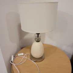 Velador Huevo Cerámica Beige Pantalla Lino en internet