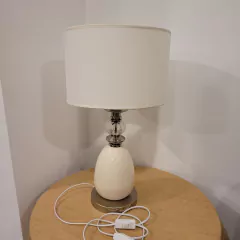 Velador Huevo Cerámica Beige Pantalla Lino