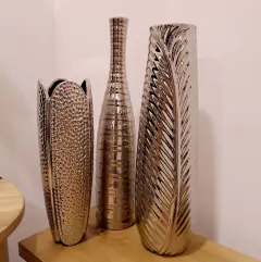 Florero Costillas Plateado Ceramica 45cm - tienda online