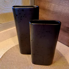 Florero plano ceramica negro grande - kazaru