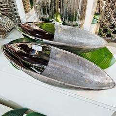 Centro de mesa oval cerámica plata 13x40cm - comprar online