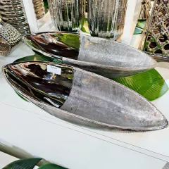 Centro de mesa oval cerámica plata 13x40cm - comprar online