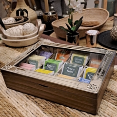 Caja de te alpaca y vidrio 12 divisiones