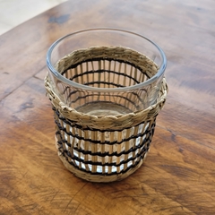Vaso Posavela Rattan combinado negro y vidrio calado grande 10cm en internet