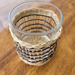 Vaso Posavela Rattan combinado negro y vidrio calado grande 10cm - tienda online