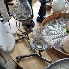 Candelabro Rama 2 Portavelas Hojas con Vidrio - comprar online