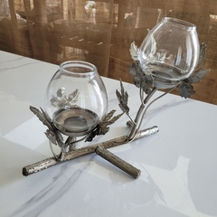 Candelabro Rama 2 Portavelas Hojas con Vidrio - tienda online