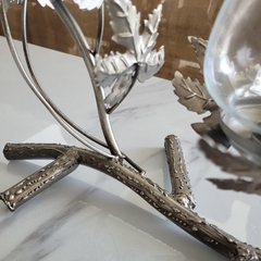 Candelabro Rama 2 Portavelas Hojas con Vidrio
