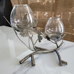 Imagen de Candelabro Rama 2 Portavelas Hojas con Vidrio
