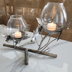 Candelabro Rama 2 Portavelas Hojas con Vidrio - tienda online
