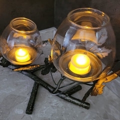 Imagen de Candelabro Rama 2 Portavelas Hojas con Vidrio