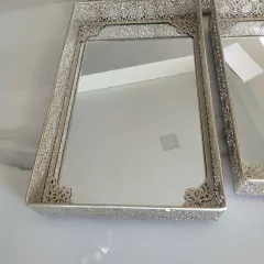 Set x3 Bandejas Espejadas Rectangulares Altas Plateado Brillante