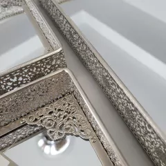 Set x3 Bandejas Espejadas Rectangulares Altas Plateado Brillante en internet