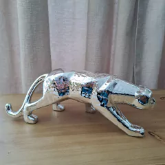 Leopardo de Cerámica Plata 28X9cm