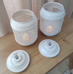 Portavela Fanal Beige calado con tapa 12X20cm