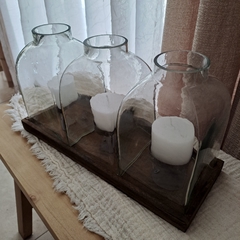 Portavela Fanal triple con base madera 36cm - comprar online