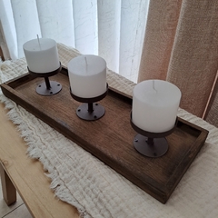 Portavela Fanal triple con base madera 36cm - kazaru