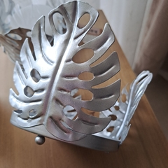 Imagen de Fanal Plateado Portavela Monstera con Vidrio 11Cm