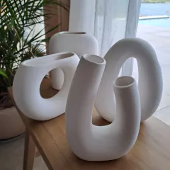 Jarron Adorno U Blanco Cerámica