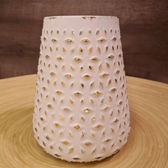 Portavela de Vidrio Blanco Plata 19cm - tienda online