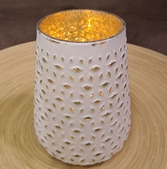 Portavela de Vidrio Blanco Plata 19cm - comprar online