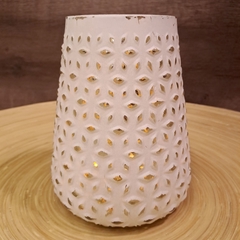 Portavela de Vidrio Blanco Plata 19cm