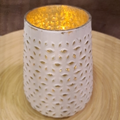 Portavela de Vidrio Blanco Plata 19cm - comprar online