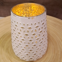 Portavela de Vidrio Blanco Plata 19cm - tienda online