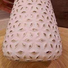 Imagen de Portavela de Vidrio Blanco Plata 19cm