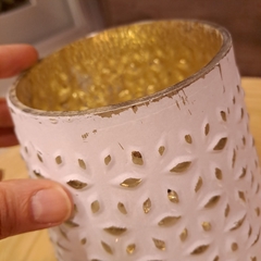 Portavela de Vidrio Blanco Plata 19cm - kazaru
