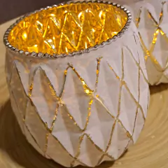 Portavela de Vidrio Blanco Plata Rombos grande - kazaru