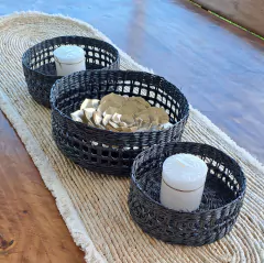 Juego bandejas tejidas negras